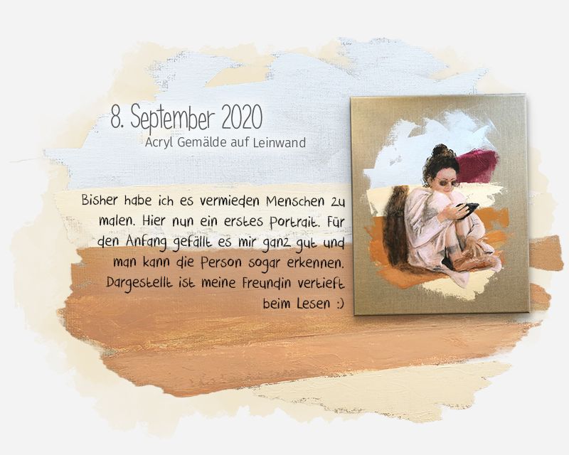 Bisher habe ich es vermieden Menschen zu malen. Hier nun ein erstes Portrait. Für den Anfang gefällt es mir ganz gut und man kann die Person sogar erkennen. Dargestellt ist meine Freundin vertieft beim Lesen :) 